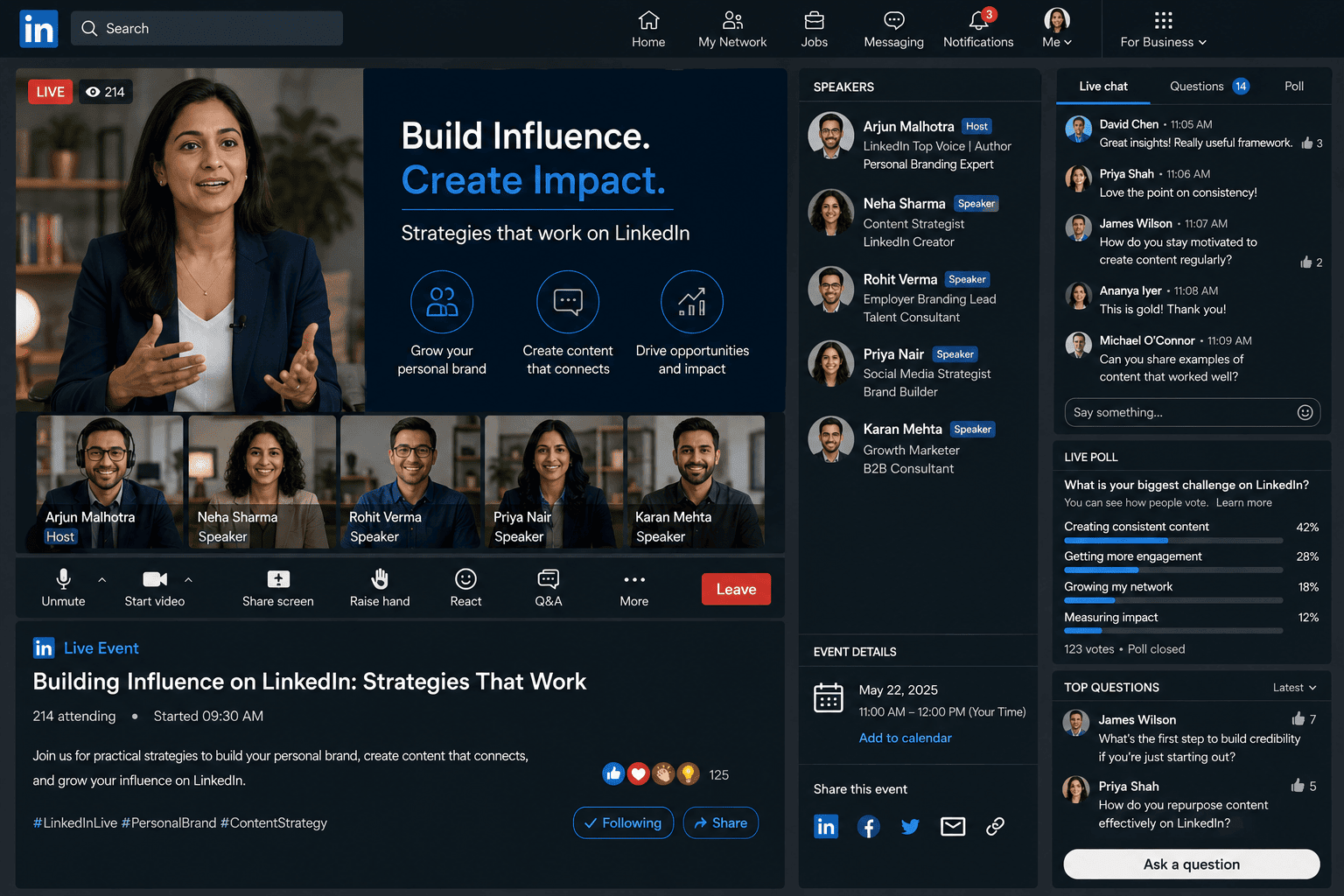 Audience engagement during a LinkedIn professional event