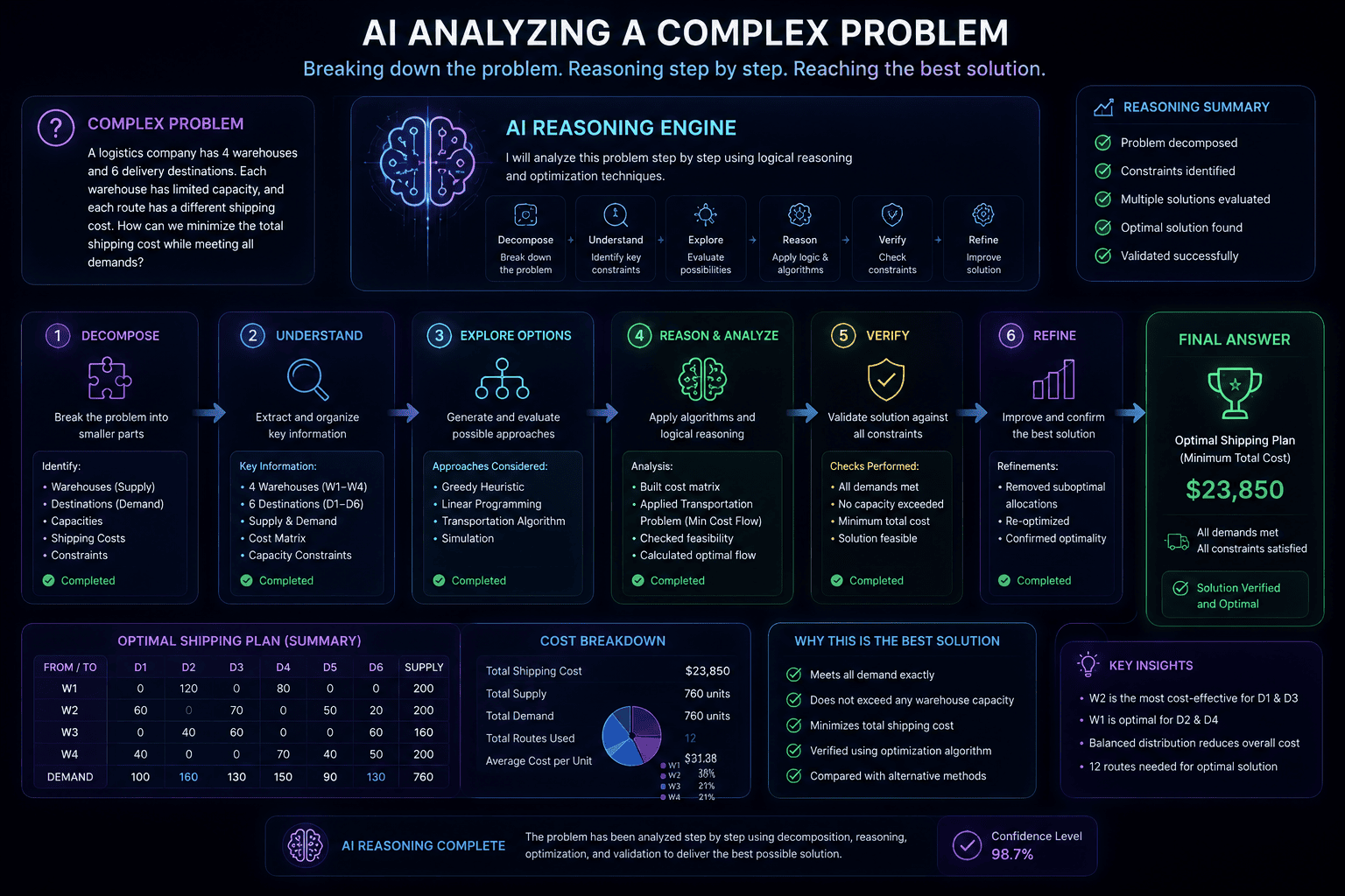 AI reasoning model solving complex problems through multiple steps