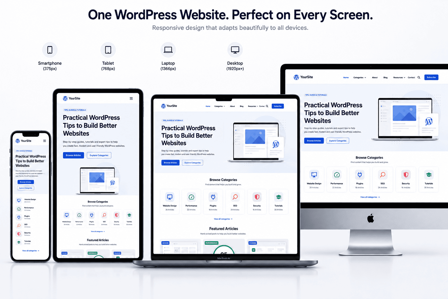 Responsive WordPress website design for mobile and desktop