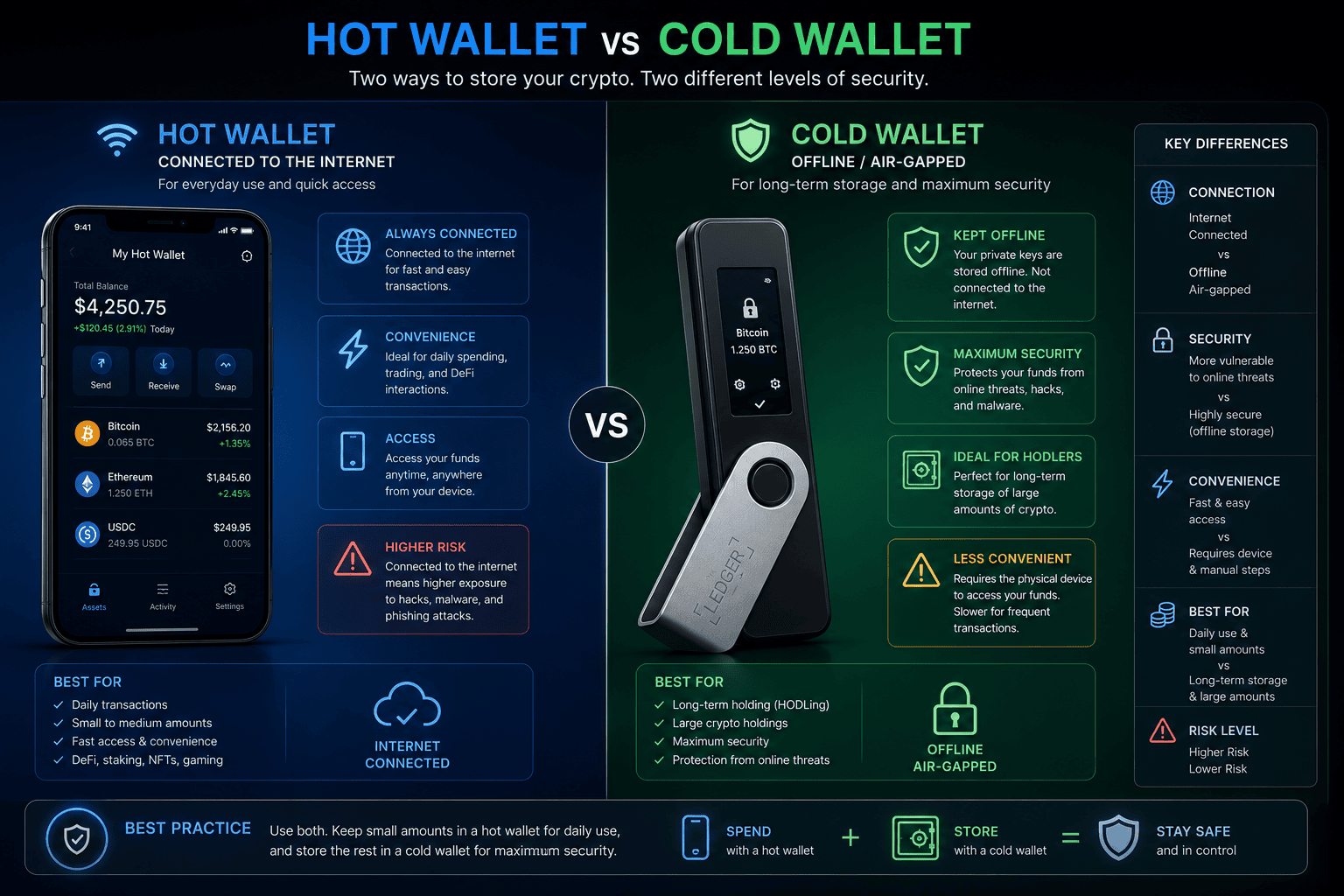 Comparison of hot wallet and cold wallet security