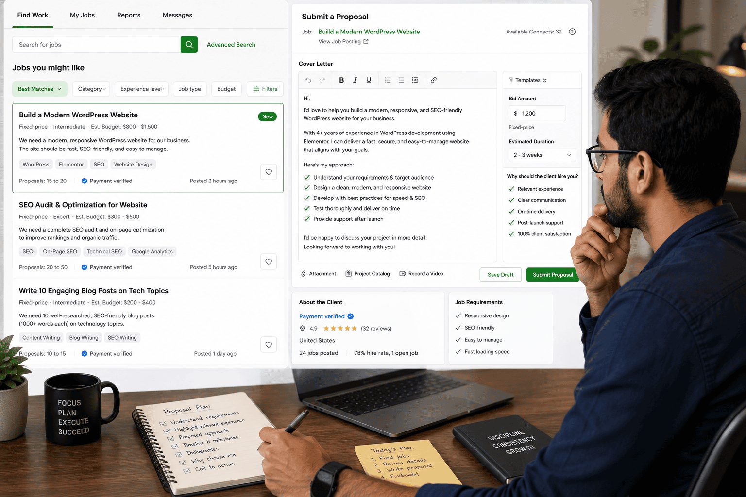 Freelancer searching for projects on Upwork