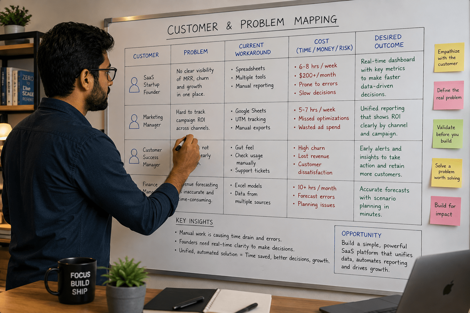 SaaS problem validation framework showing customer pain points