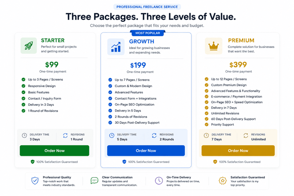 Freelance retainer service packages
