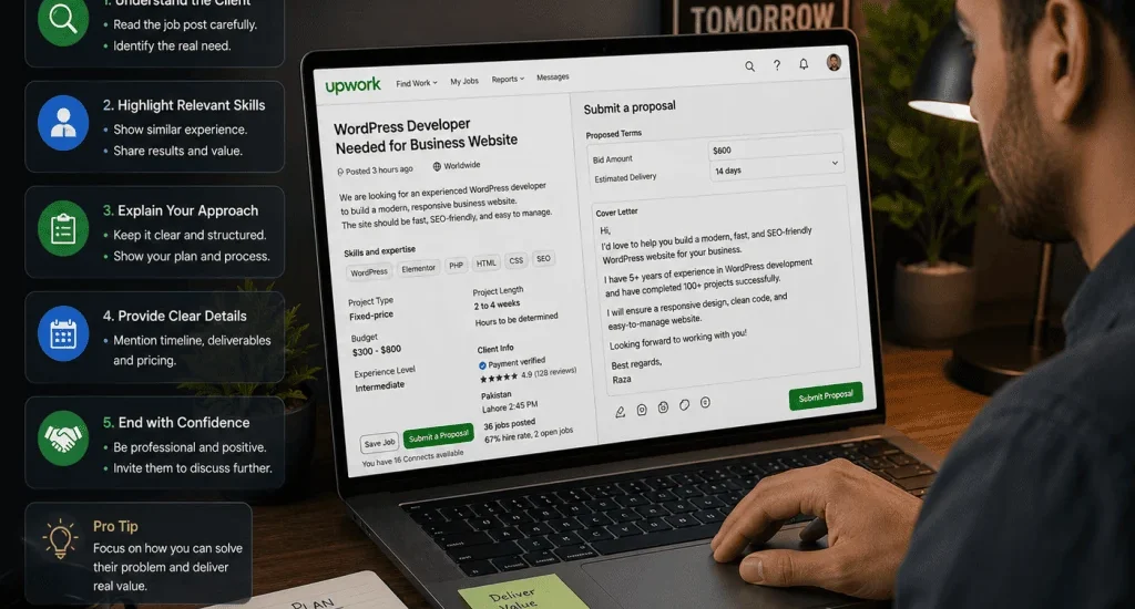 Freelancer writing a winning Upwork proposal