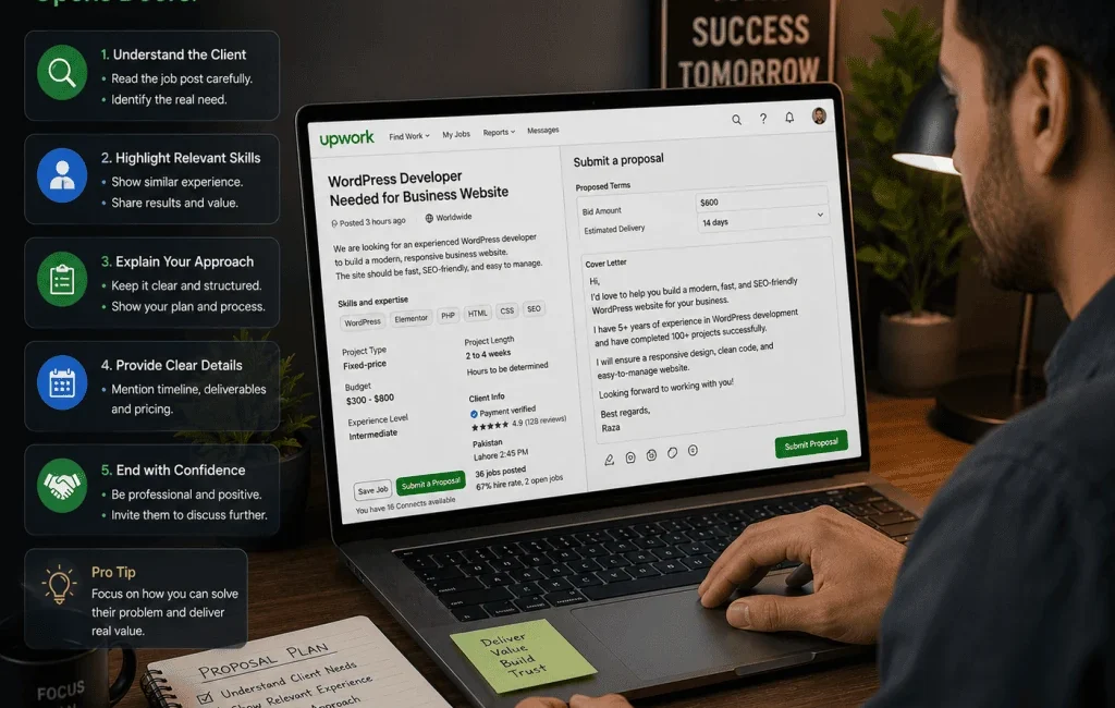 Freelancer writing a winning Upwork proposal