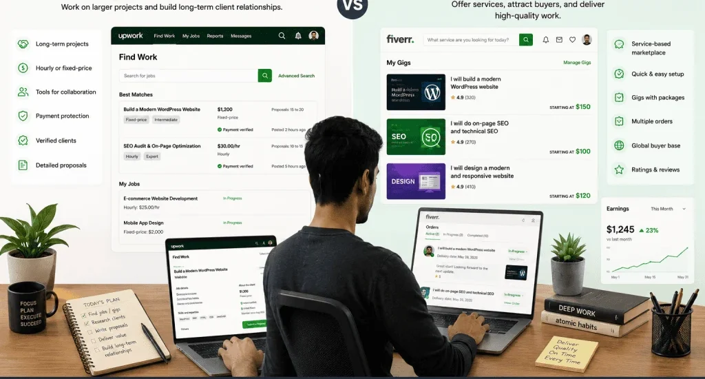 Upwork vs Fiverr comparison for freelancers