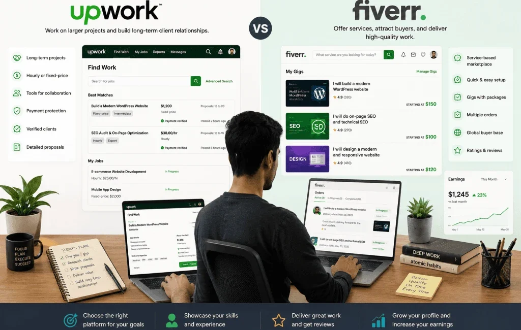 Upwork vs Fiverr comparison for freelancers