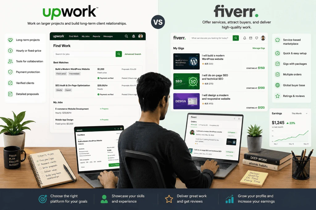 Upwork vs Fiverr comparison for freelancers