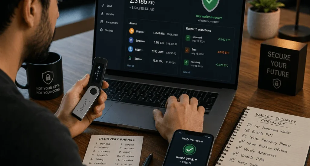 Crypto wallet security setup for protecting digital assets