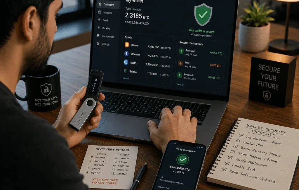 Crypto wallet security setup for protecting digital assets
