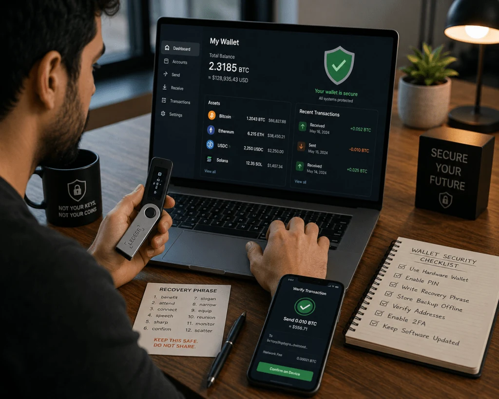 Crypto wallet security setup for protecting digital assets