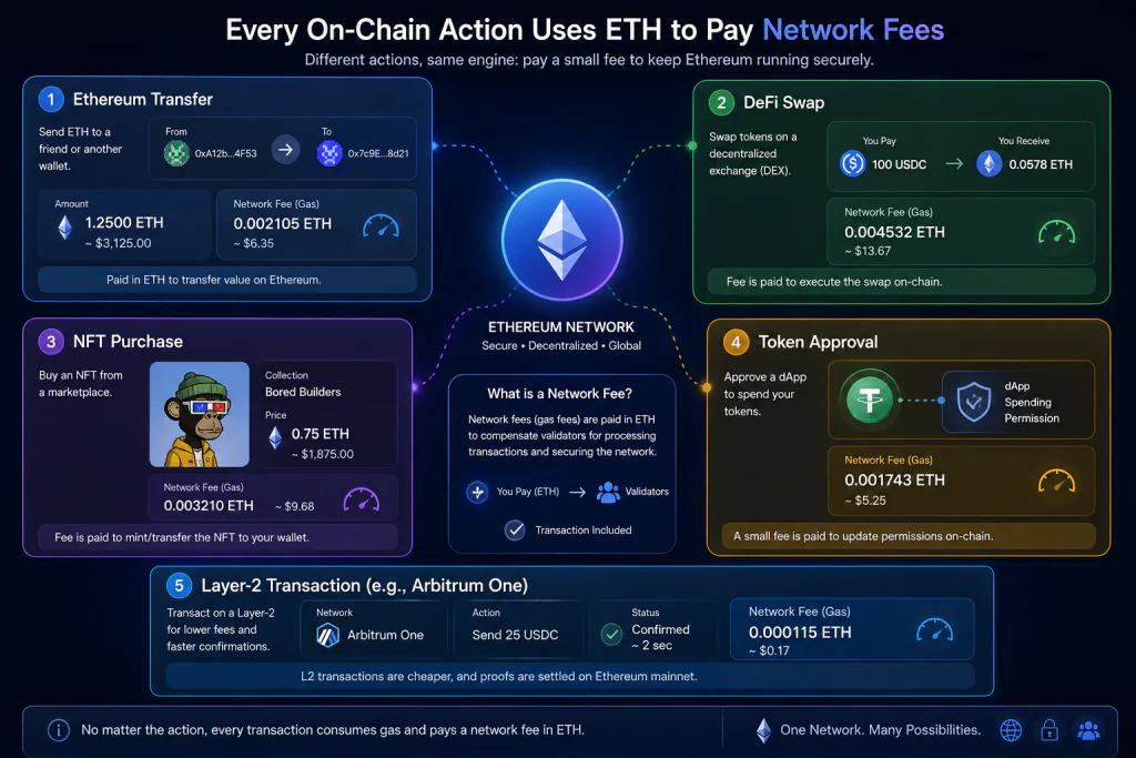Common cryptocurrency transactions that require network fees