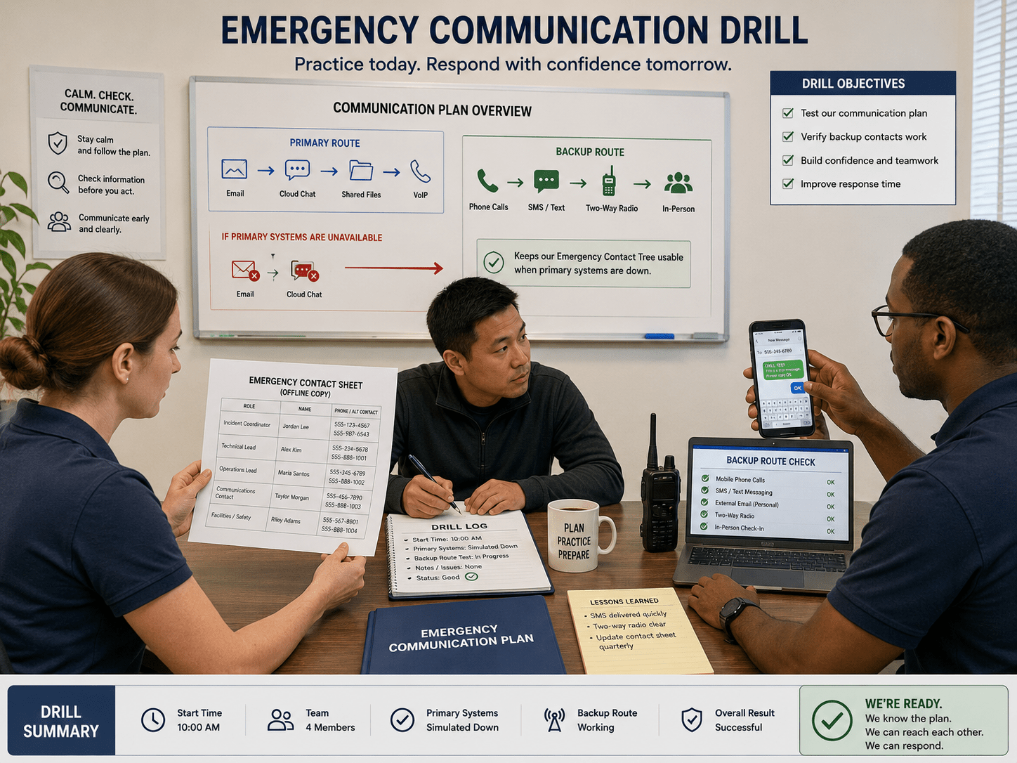 Small business testing an offline emergency contact plan