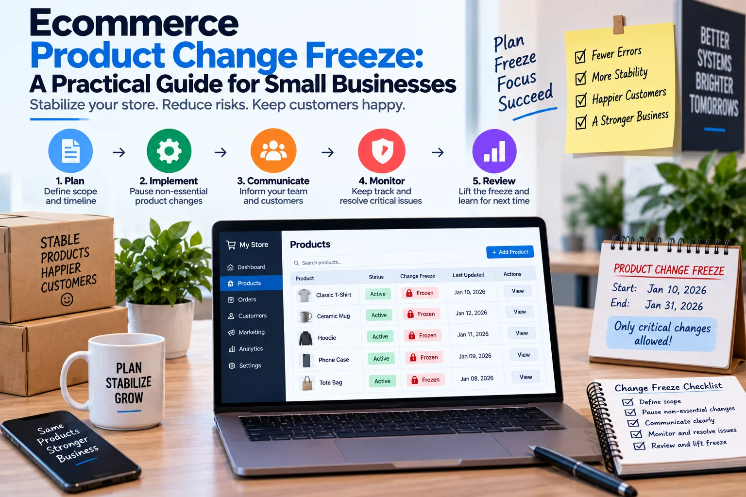 Ecommerce product change freeze process for small businesses
