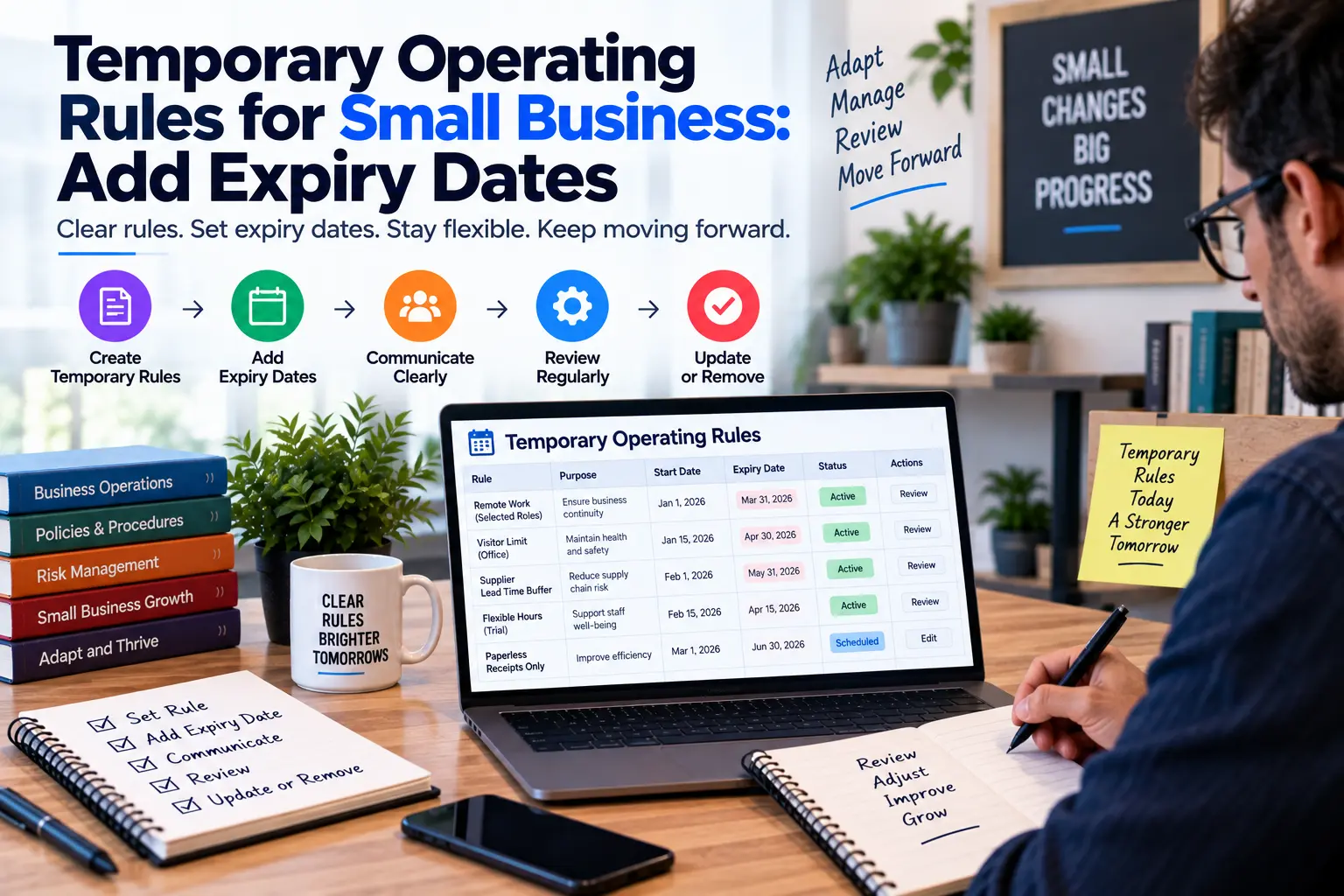 Temporary operating rules for small business with expiry dates