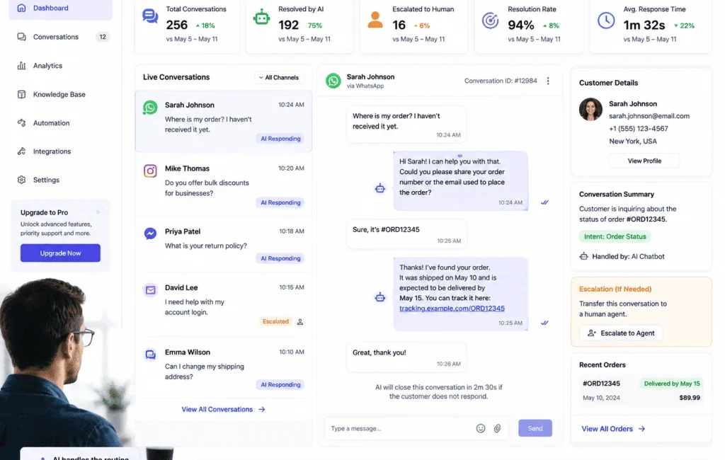 AI chatbot helping a small business with customer support