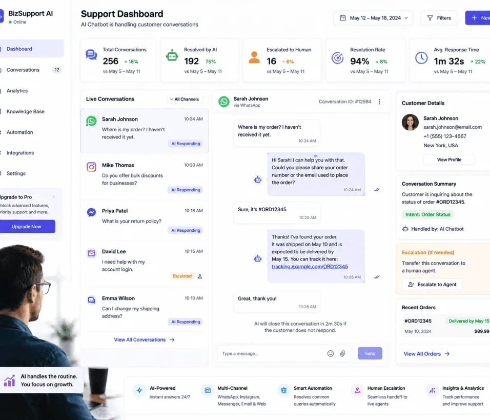 AI chatbot helping a small business with customer support