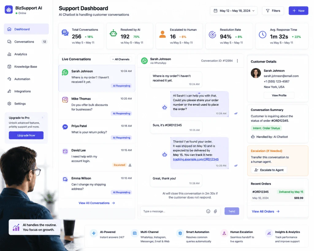AI chatbot helping a small business with customer support